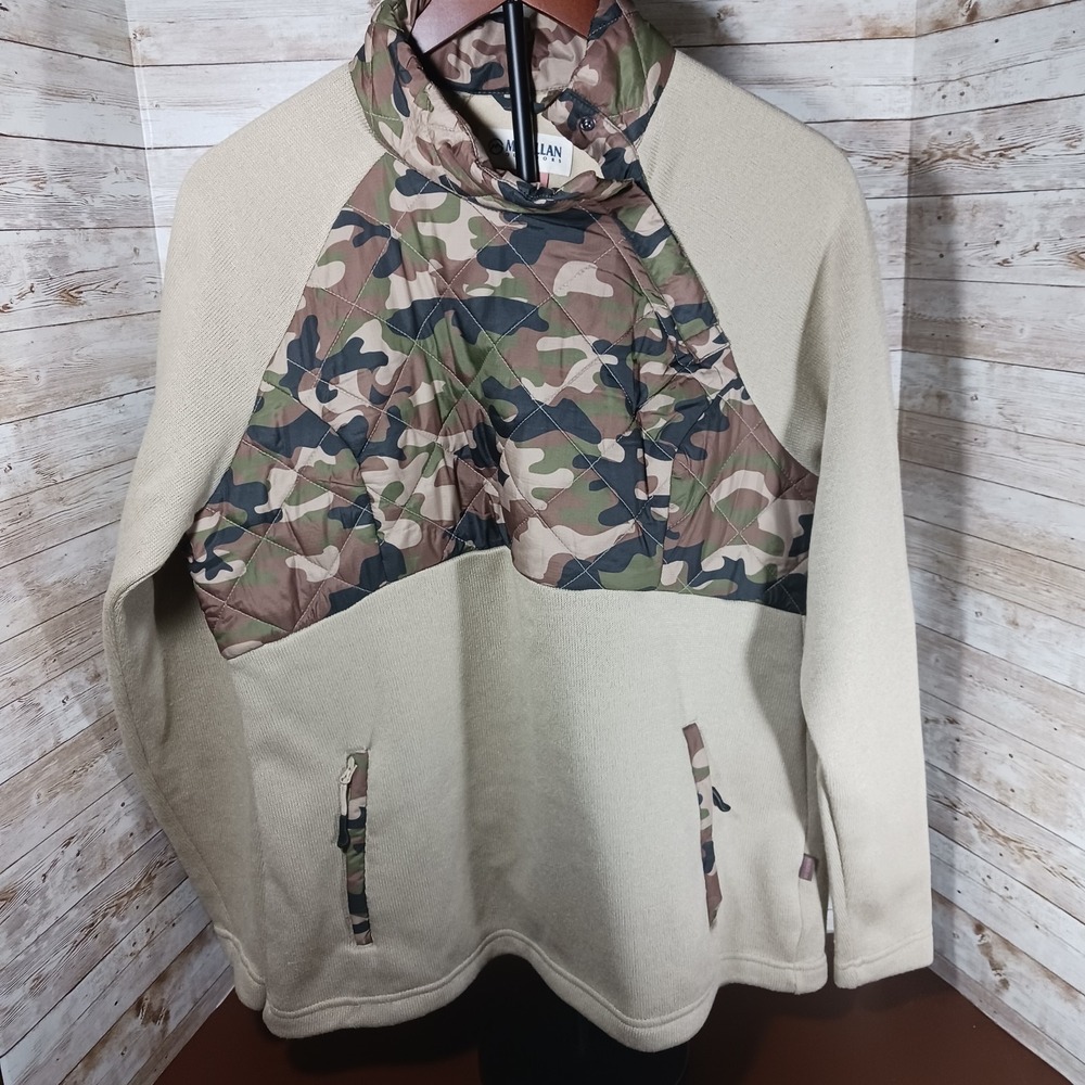 Magellan Outdoors Fleece lined Women s Sweater Sz L Camo & Tan, Zip pockets
